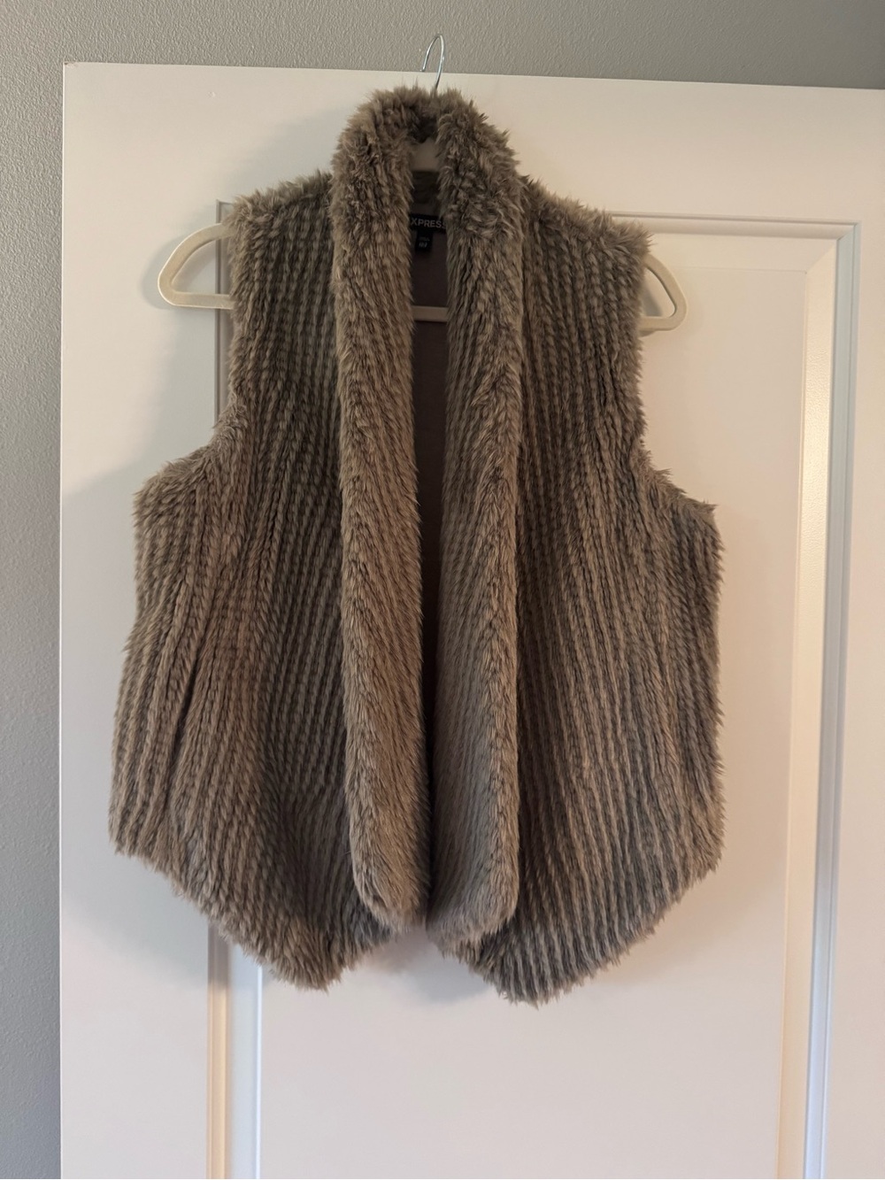 Express Taupe Faux Fur Open-Front Vest